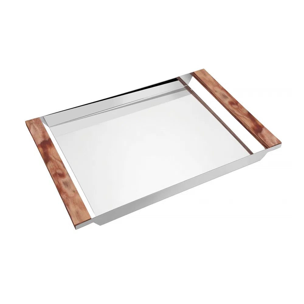 Tramontina componenti stainless steel rectangular tray with brown handles